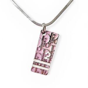 Dior Pink & Silver Trotter “2” Engraved Pendant Necklace